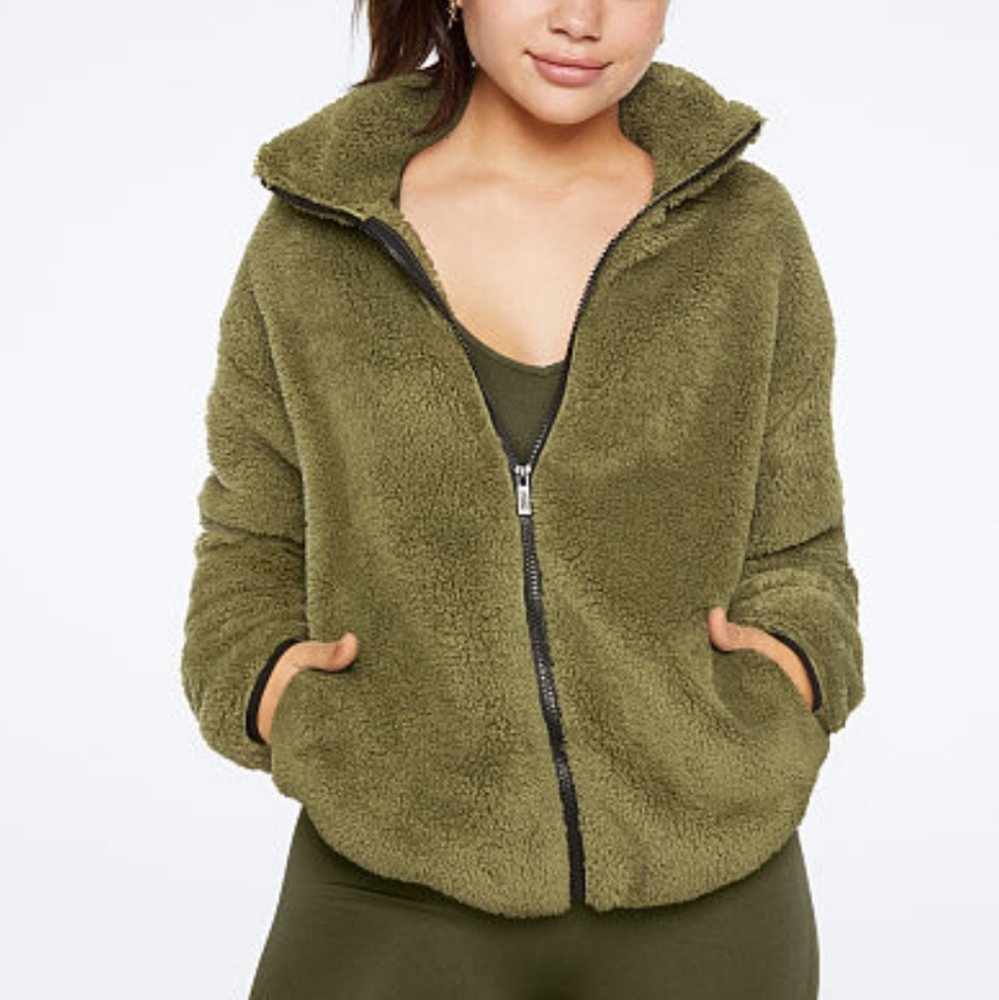 VS PINK OLIVE TEDDY FULL-ZIP NWT SZ XL